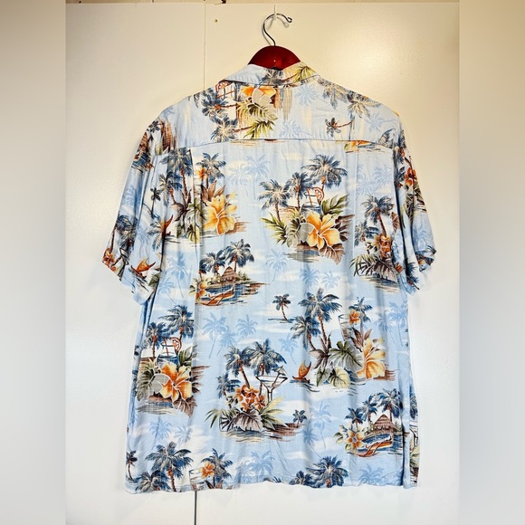 Campia Moda Men's Hawaiian Button Shirt L 100% Rayón All Over Boats Palm Trees - Picture 7 of 8